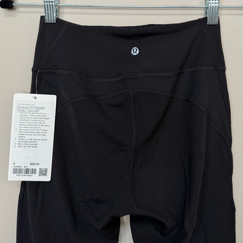 NWT Groove HR Ribbed Panel Leggings 28” Black Size 6